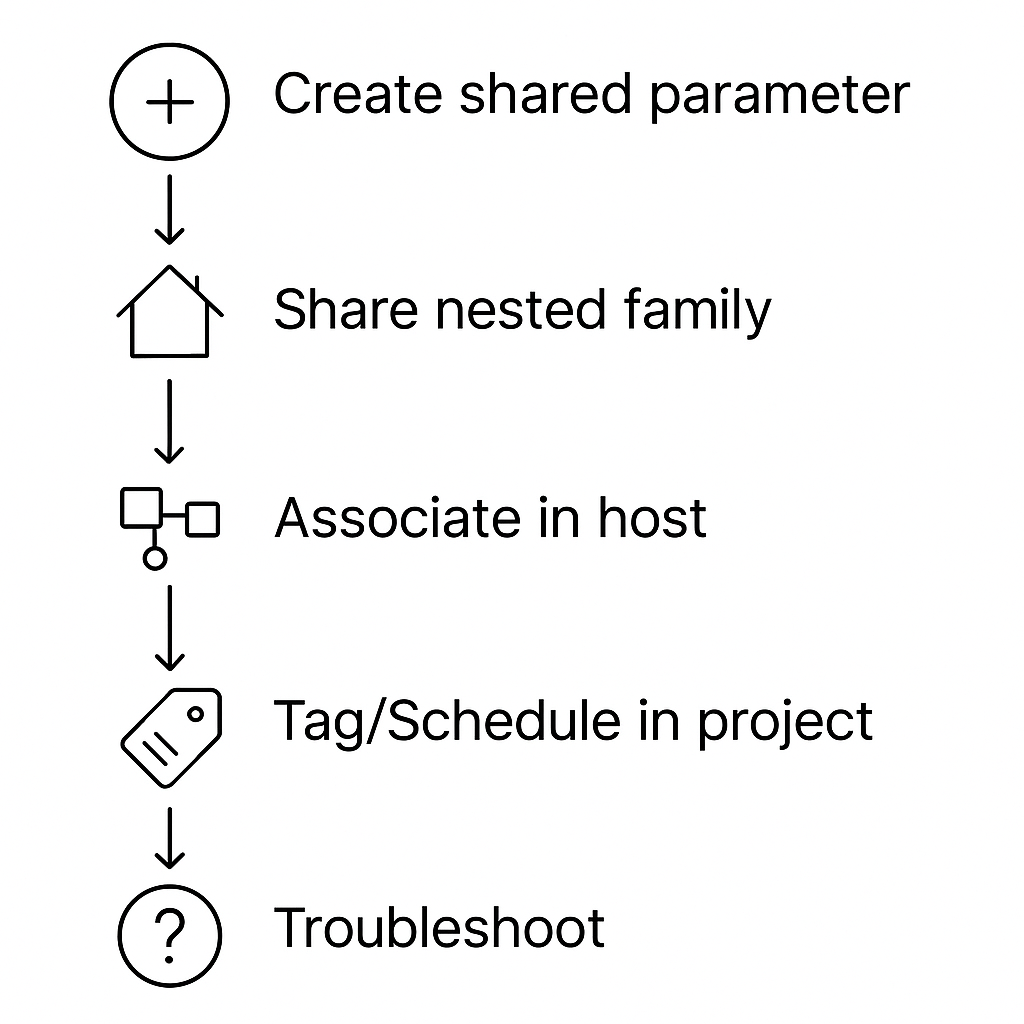 Nested families + shared parameters: make them work (fast)